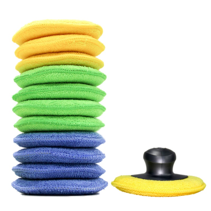 Polyte Microfiber Detailing Wax Applicator Pad w/2 Handles, 5 in, 12 Pack (Multi-Blue,Green,Yellow) - Image 2